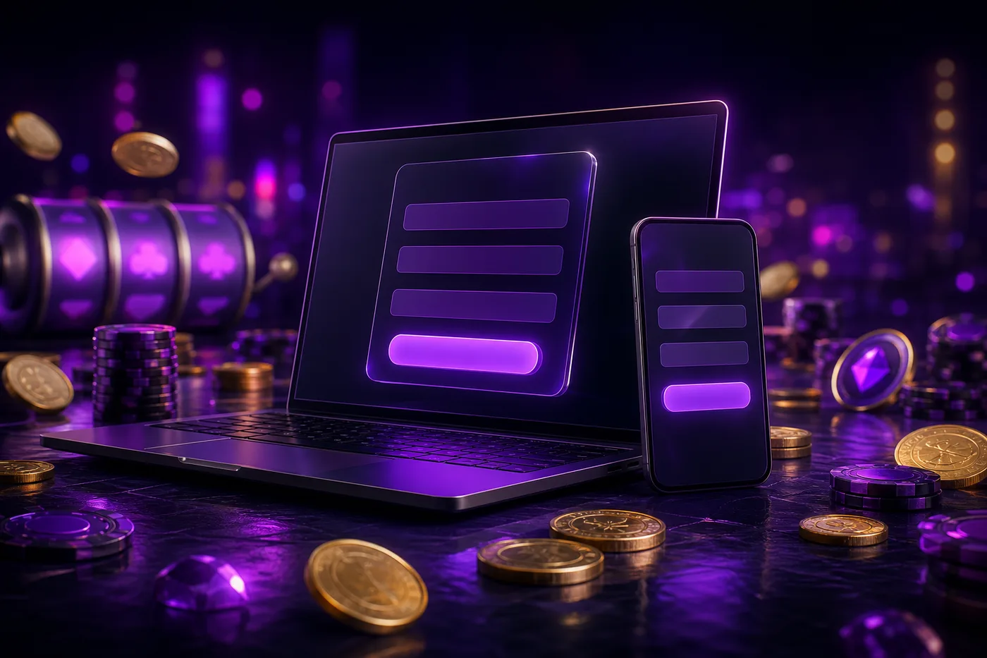 Casiny Casino account sign-up screen on a laptop and phone